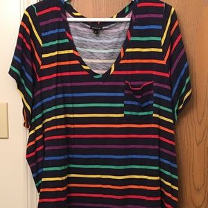 Torrid Rainbow Stripe & Black Pocket Tee